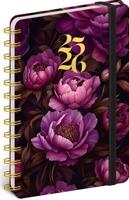 Spirálový 18 měsíční diář Petito Fialové květy 2025/2026